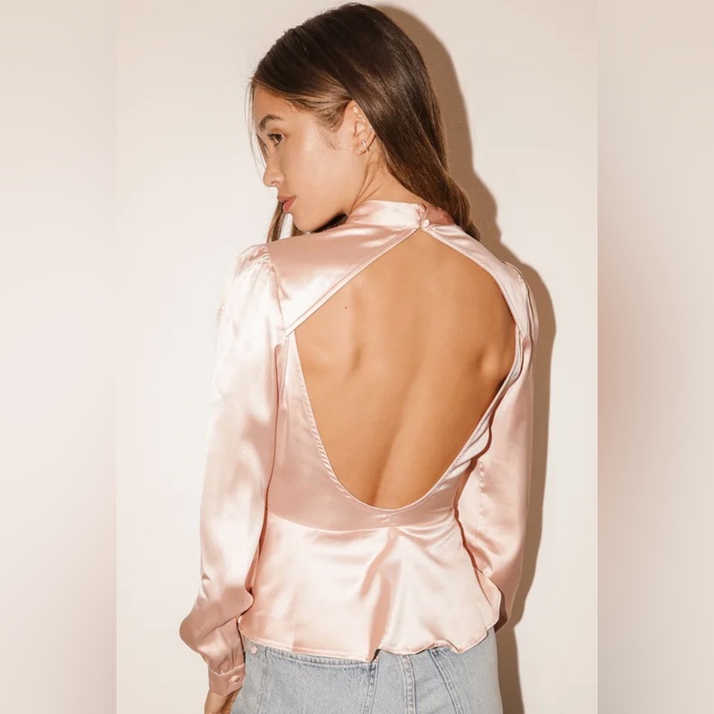 Cordially yours, blush satin cutout peplum top